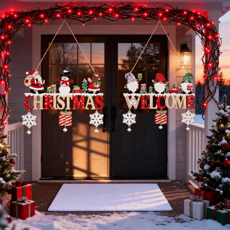 Rustic Wooden Christmas Hanging Ornament for Door Tree and Wall Decor
