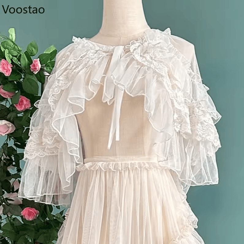 Lolita Lace Kawaii Poncho Cape Sweet Mesh Gothic Lolita Shawl Coat