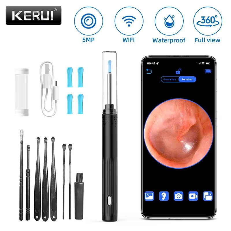 KERUI Smart Ear Wax Removal Kit with 5MP HD Camera and Light Endoscope Otoscope