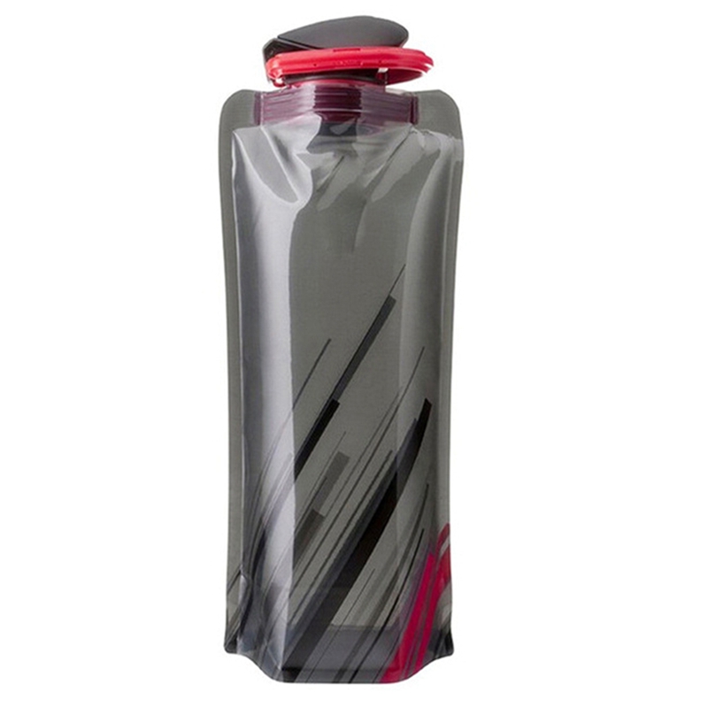 Flexible Reusable Travel Water Bottle, Foldable Plastic Water Pouch Soft Flask Water Bag with Carabiner Clip