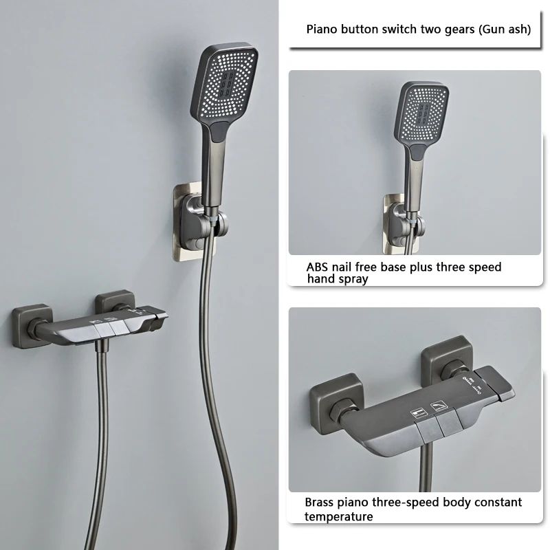 Modern Grey Piano-Key Digital Display Shower System – 2-Way Wall Mounted Shower Set with Tub Spout