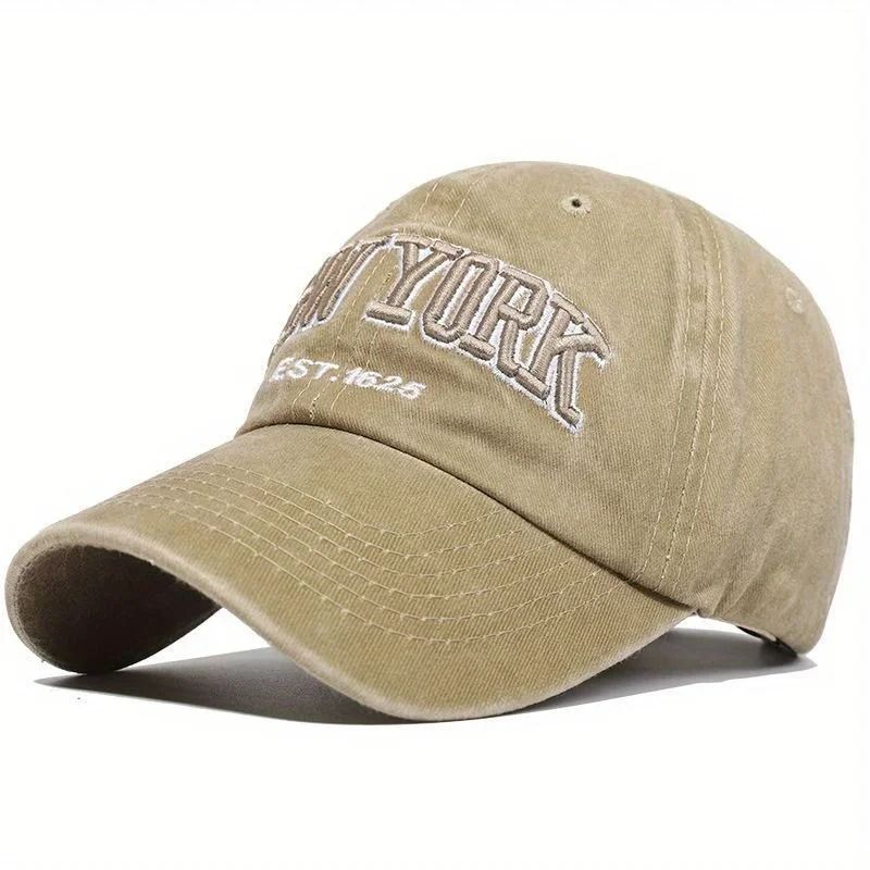 Washed Cotton Baseball Cap with Embroidered Letter Adjustable Dad Hat for Men and Women