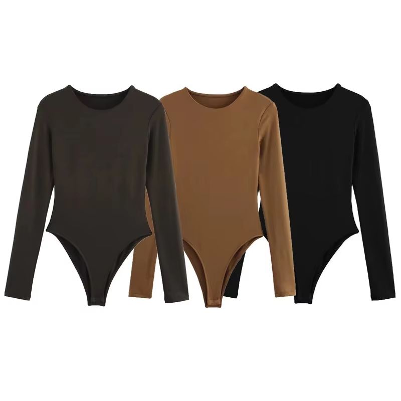 HXAO Sculpt Fit Women's Long Sleeve Spandex Bodysuit with Thong Cut