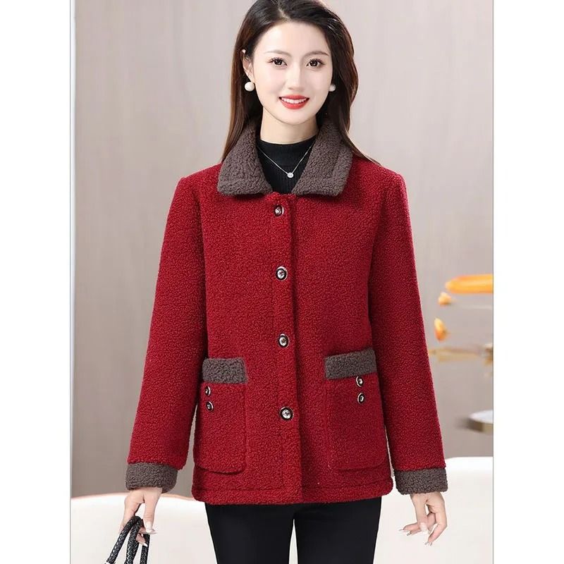 Elegant Lamb Fur Grain Velvet Coat | Womens Thermal Winter Jacket