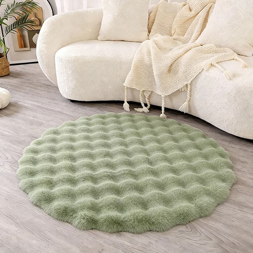 Premium Faux Rabbit Fur Bubble Carpet | Round Ultra-Soft Living Room Rug & Kids' Bedroom Game Cushion