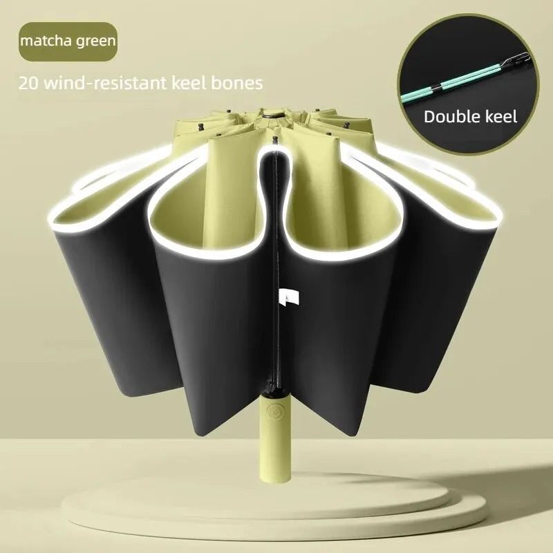 Reflective Reverse Folding Automatic Umbrella with UV Protection and Wind Resistant 20 Rib Frame