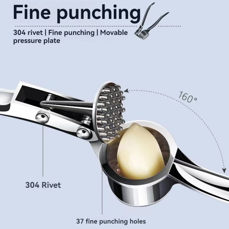 Multifunctional Stainless Steel Garlic Press, Manual Zinc Alloy Crusher with Anti-Skid Handle