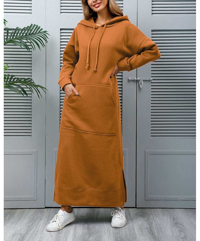 Winter Warm Midi Robe Hooded Long Sweatshirt Dress Casual Vestidos