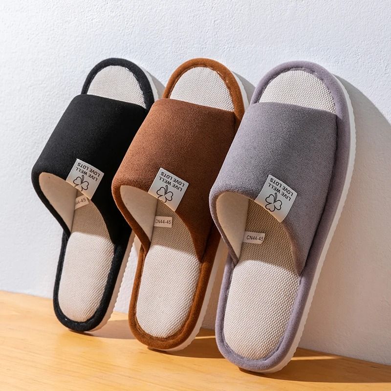 Mens Non-Slip Soft Sole Linen Indoor Slippers for Spring and Summer