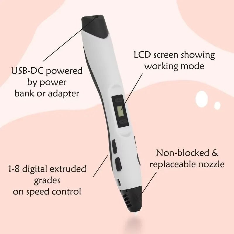 Multifunctional 3D Printing Pen with LED Screen Includes 2 PLA Filaments Kids 3D Drawing Gift
