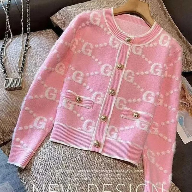 Autumn Winter Elegant Jacquard Soft Wool Knitted Cardigan for Women