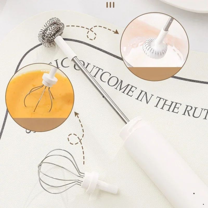 3-Speed Electric Milk Frother Wand with Dual Heads – Handheld Battery Operated Coffee & Baking Mixer
