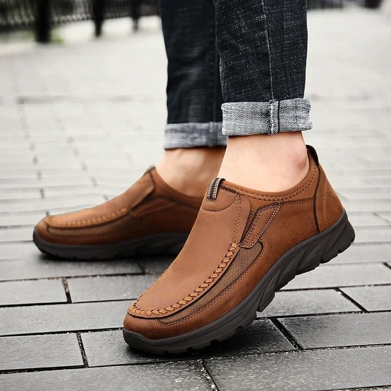Mens Casual Handmade Loafers Comfortable Retro Breathable Flat Shoes