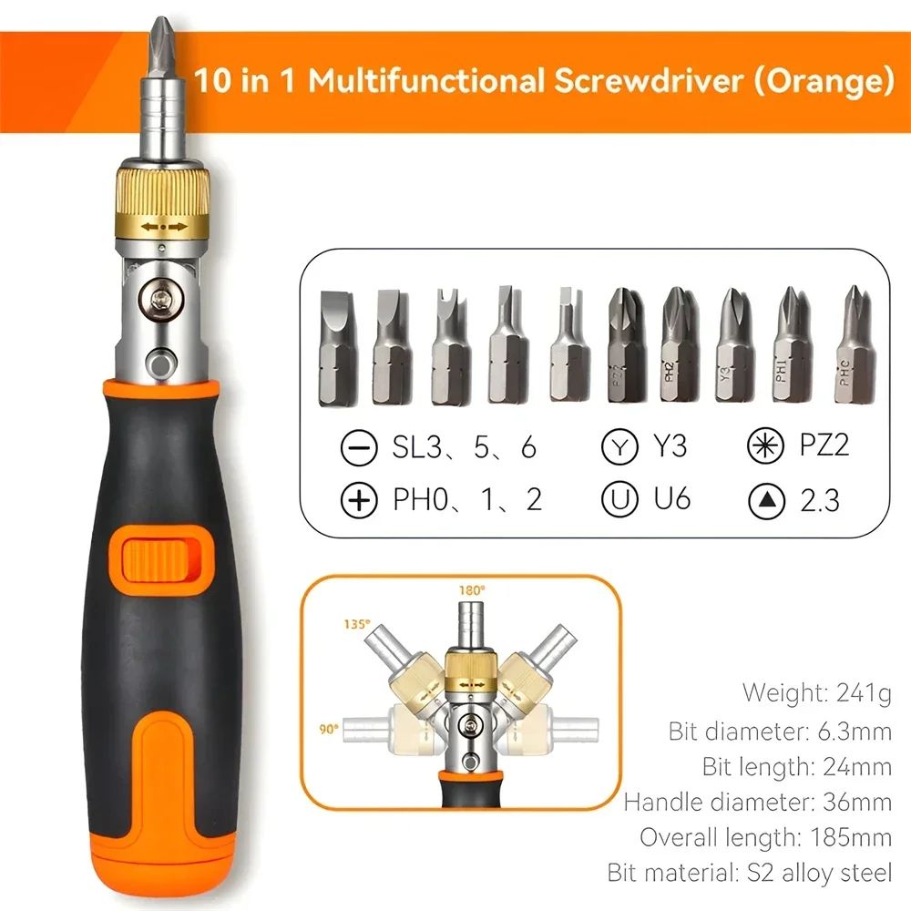 10 in 1 Multi Angle Ratchet Screwdriver Adjustable Angle Repair Tool Set