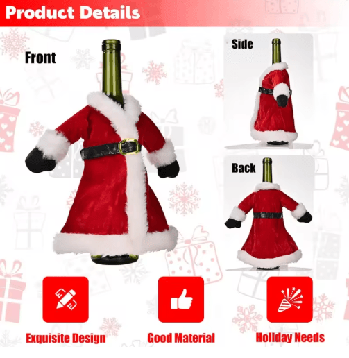 Santa Sweater Christmas Wine Bottle Cover – Festive Holiday Wine Gift Holder (9.4)