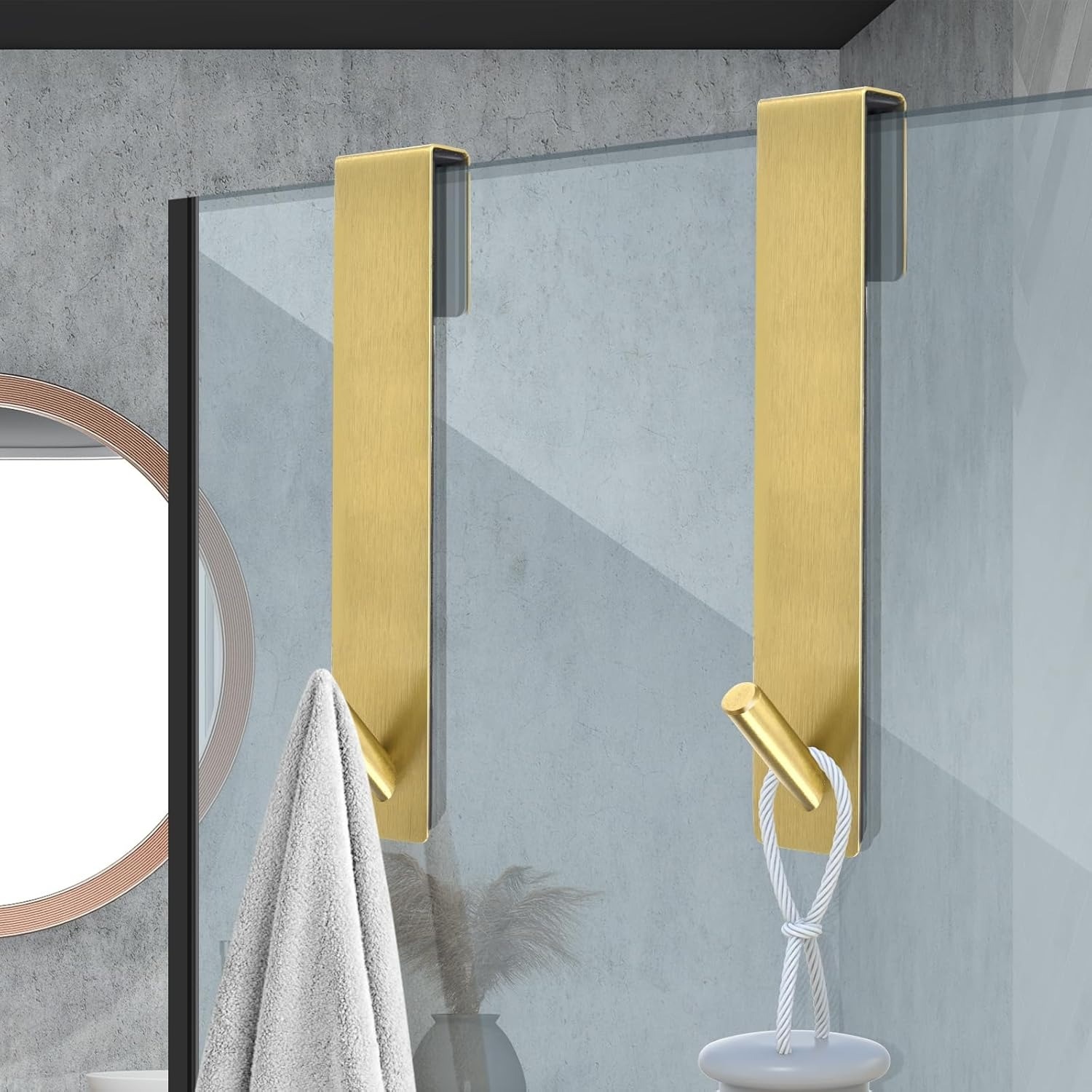 Heavy-Duty Stainless Steel Glass Door Hooks with Silent Pads Wall-Mounted Towel Rack for Towels, Robes, Coats