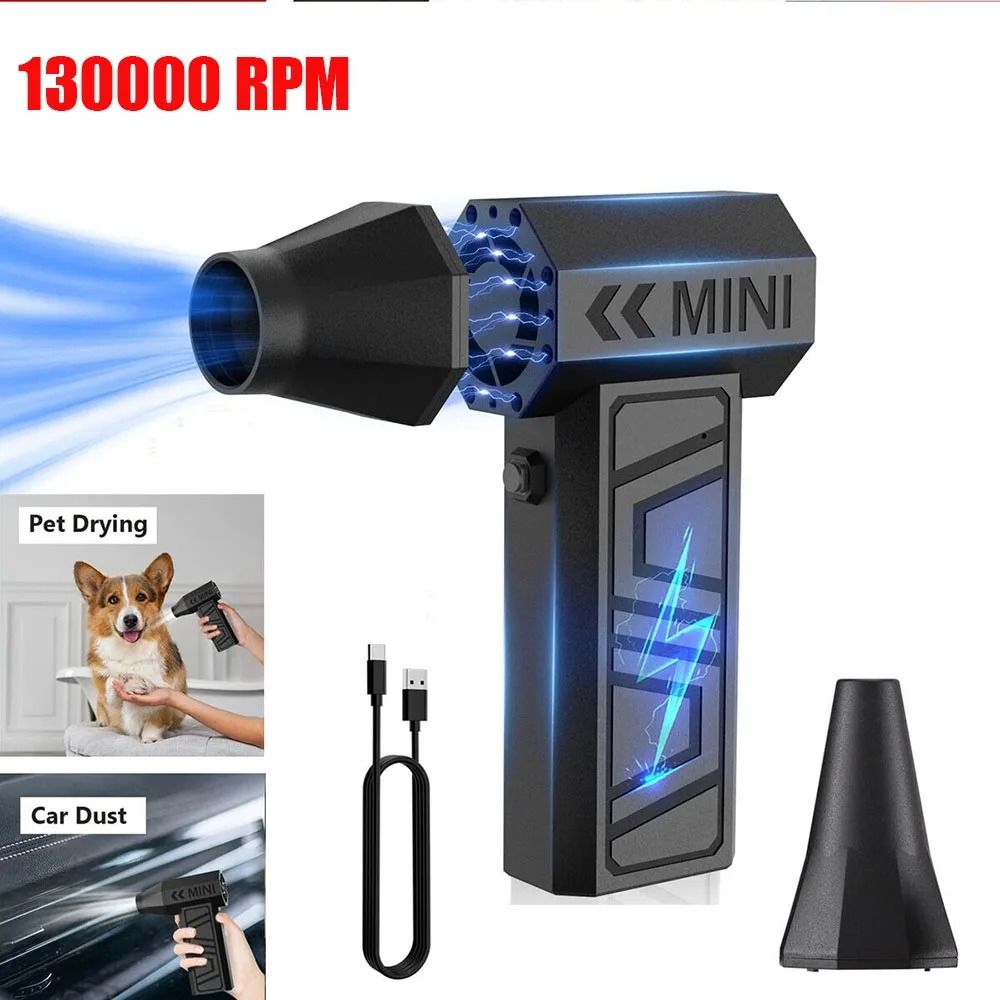 130000RPM Mini Electric Air Duster – Portable Rechargeable Blower with Adjustable Wind Speed for Car Cleaning and Electr