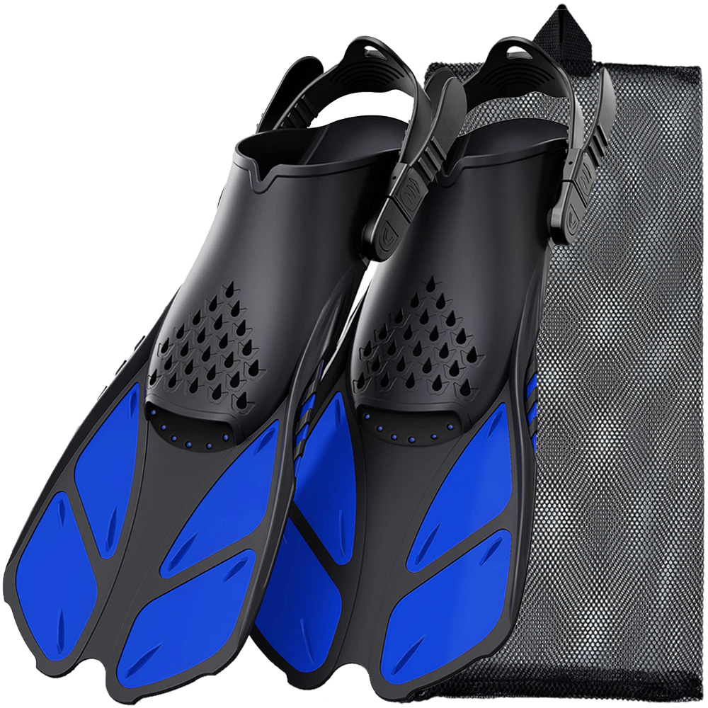 Short Silicone Snorkel Fins, Adjustable Buckles, Open Heel Diving Shoes for Adults, Travel Size