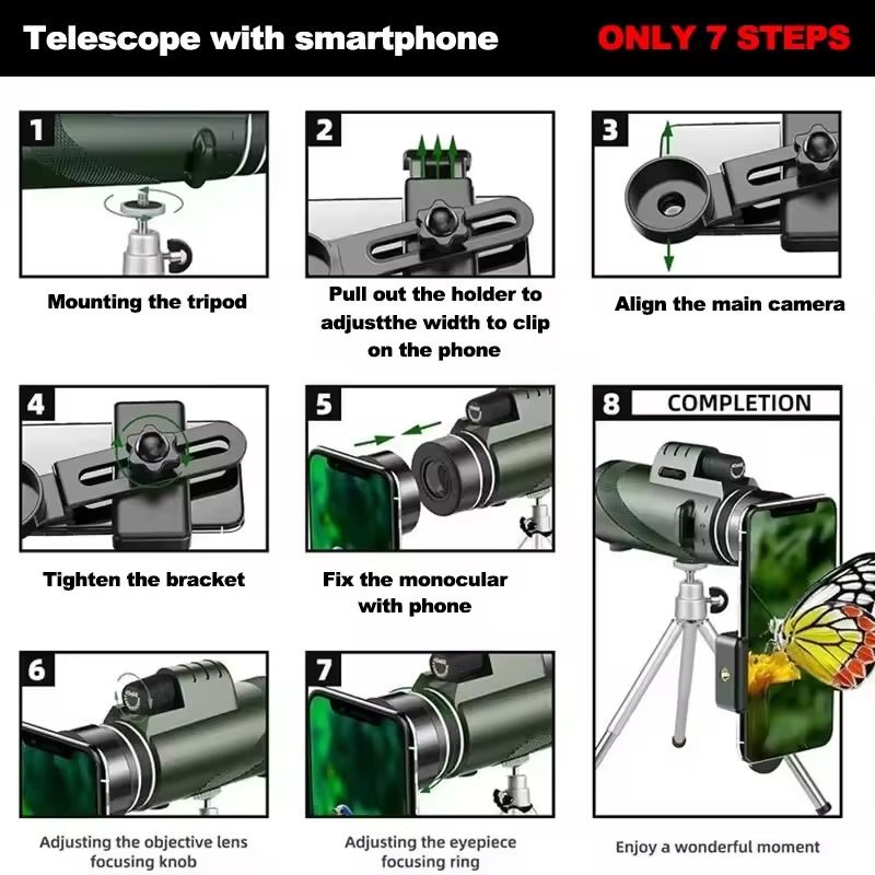 High-Power Monocular Telescope with Tripod and Phone Adapter for Outdoor Camping and Hiking
