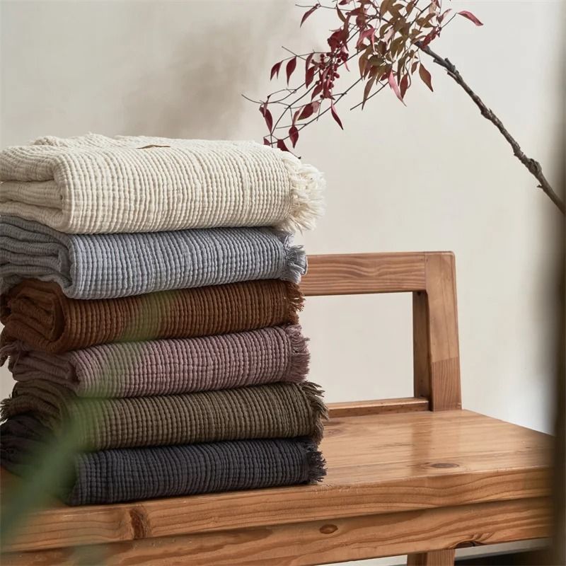 Four Layer Cotton Gauze Blanket with Tassel Edges