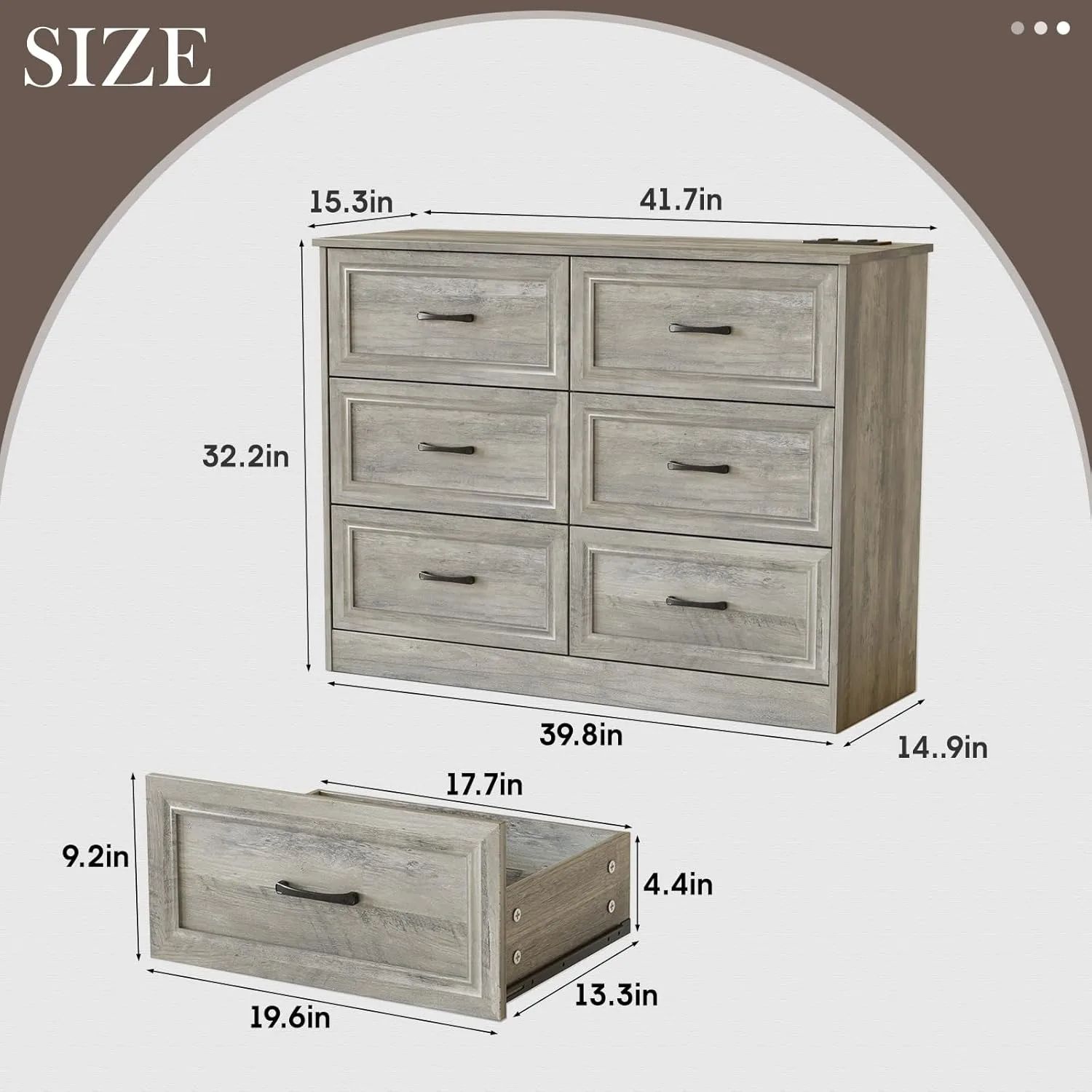 Wood Dresser with Metal Handles, Drawer Storage for Hallway