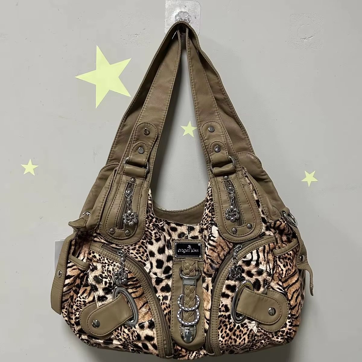 Angelkiss Leopard Print Women's Shoulder Bag Top-Handle Satchel Large Tote Purse