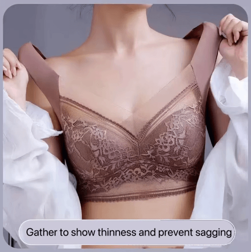 Plus Size Lace Ice Silk Anti-Sag Seamless Padded Vest Bra