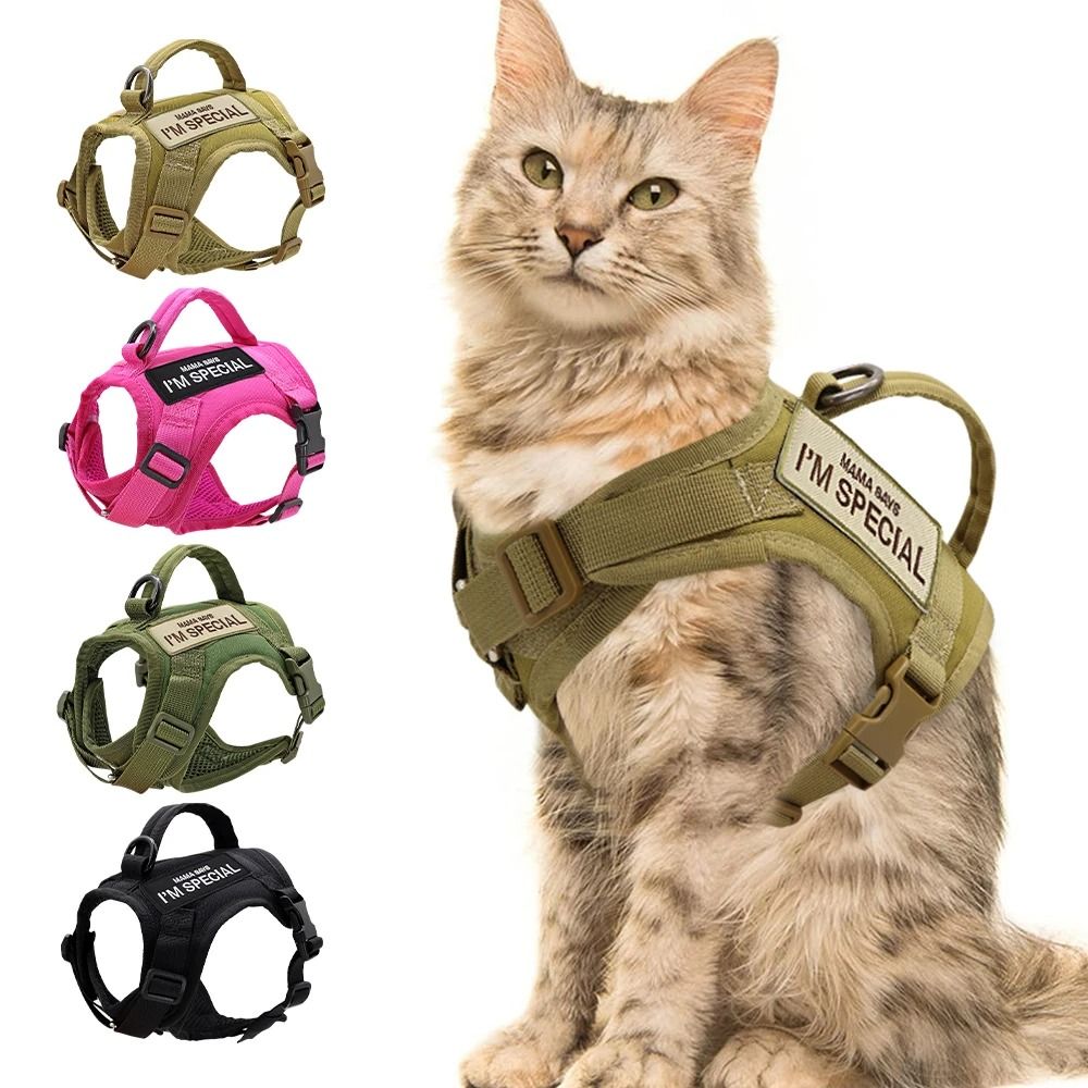 Nylon Tactical Cat Harness Vest With Handle and Stickers