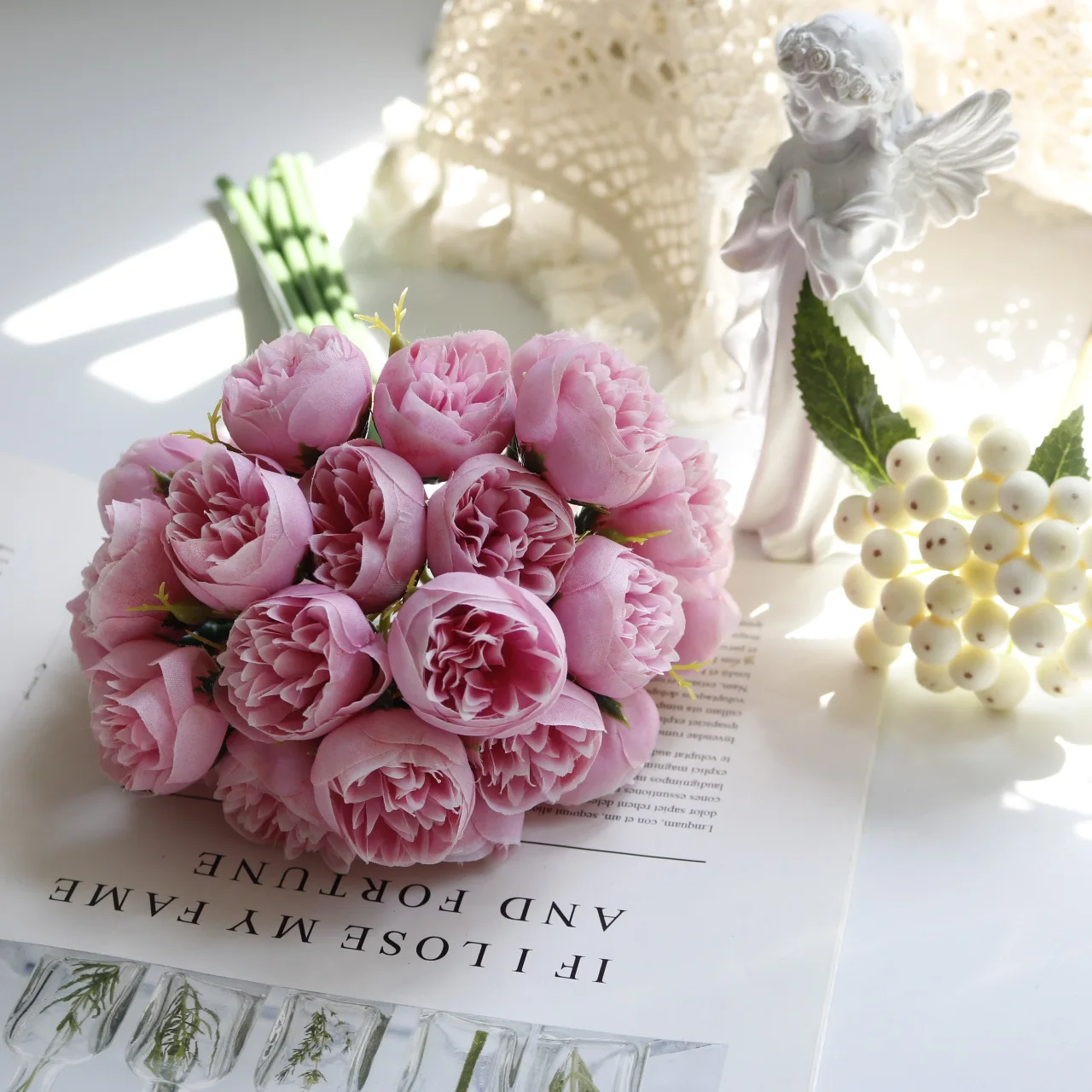 Rose Pink Peony Artificial Flowers Silk Bouquet Fake Flower for Table Vase Wedding Decoration Home