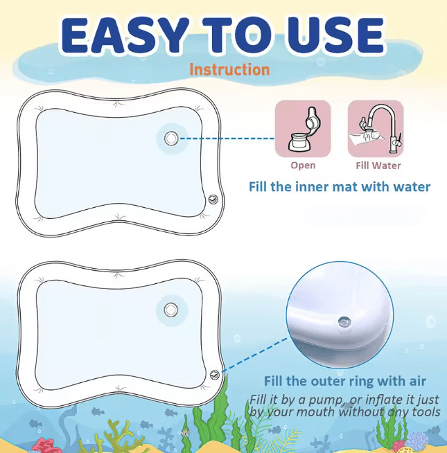 SplashGrow Baby Water Play Mat Inflatable Tummy Time Activity Pad