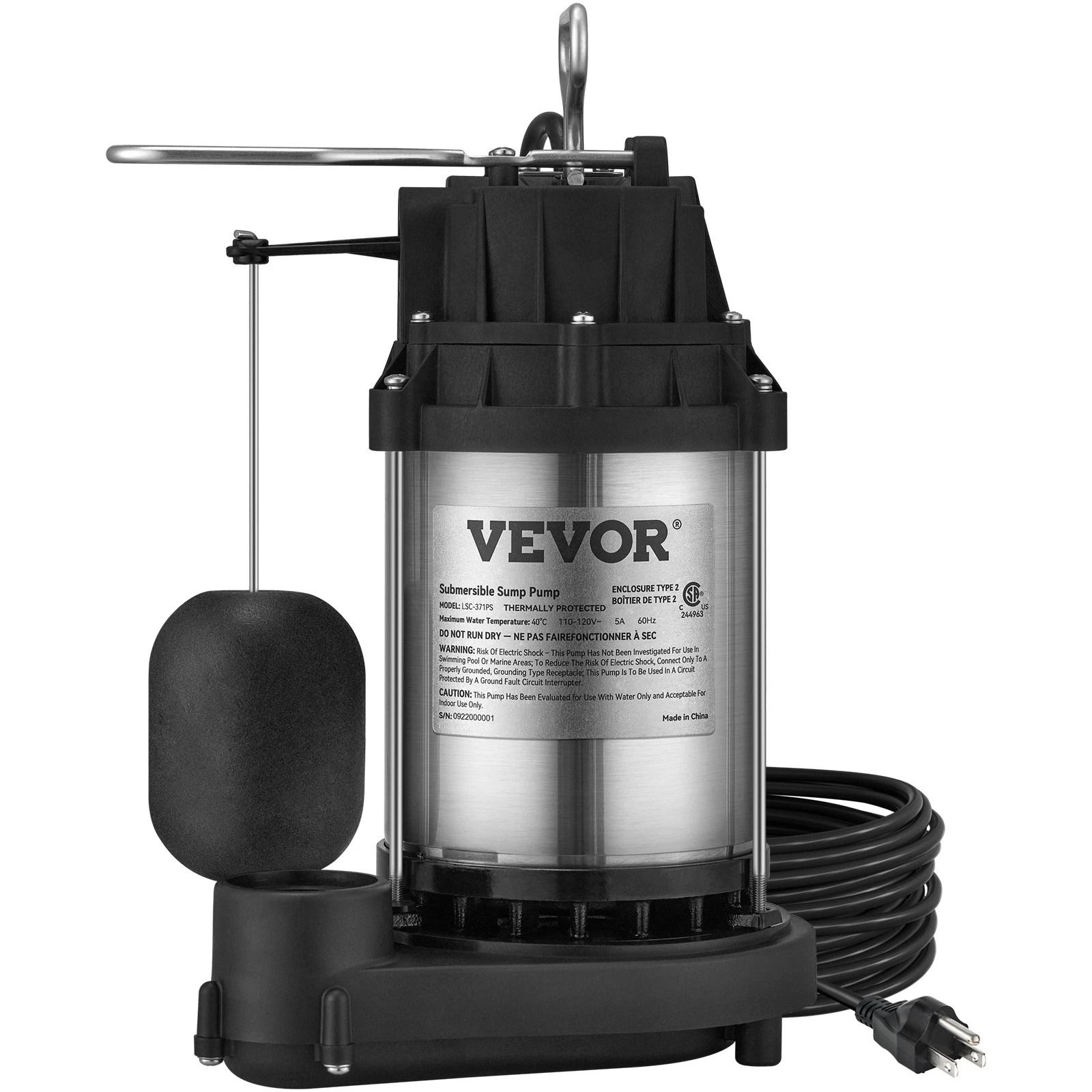 HP Submersible Sump Pump GPH Heavy Duty Basement Water Pump for Fast Flood Drainage