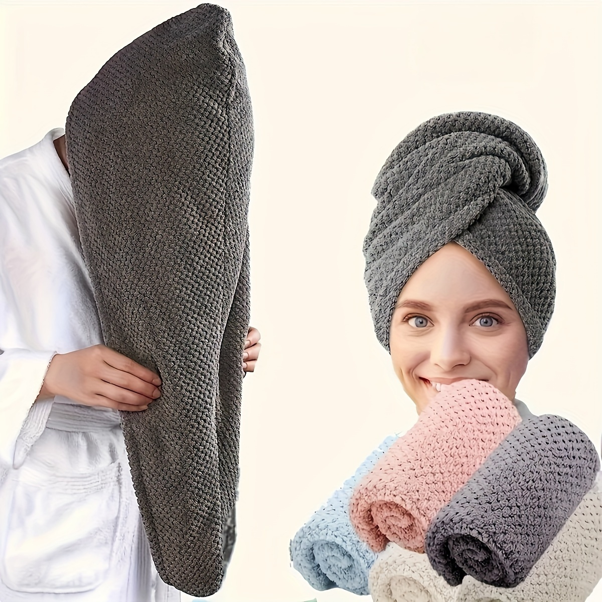 Quick-Drying Microfibre Hair Towel Wrap Ultra-Absorbent Hair Dryer Cap for Women Frizzy Hair