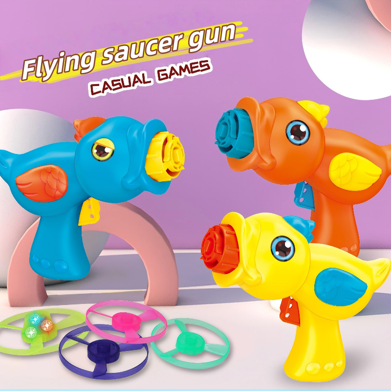 Kids Flying Disc Shooter Toy Set Indoor Outdoor Launch Playset with Easy Twist Action