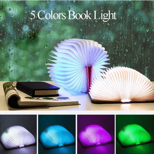 3D Folding LED Book Light – RGB Wooden Night Lamp for Bedroom & Desk Decor