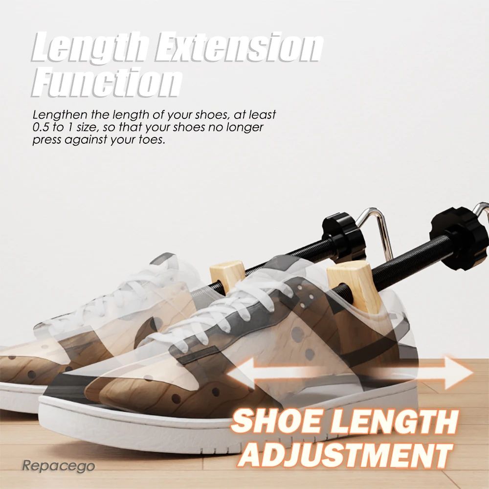 Repacego Adjustable Wooden Shoe Tree and Stretcher for Men and Women, Length and Width Expander Keeper for Shoes and Hee