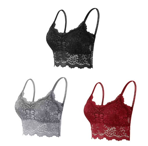 3-Piece Seamless Wireless Lace Bralette Set