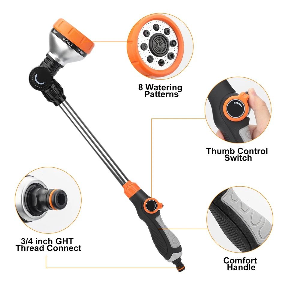 Durable Heavy Duty Watering Wand, Garden Hose, Spray Patterns, Nozzle Sprayer