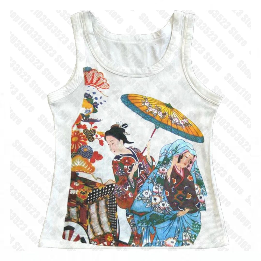 Harajuku Gothic Y2K Graphic Crop Tank Top – Vintage Grunge Streetwear Vest for Women