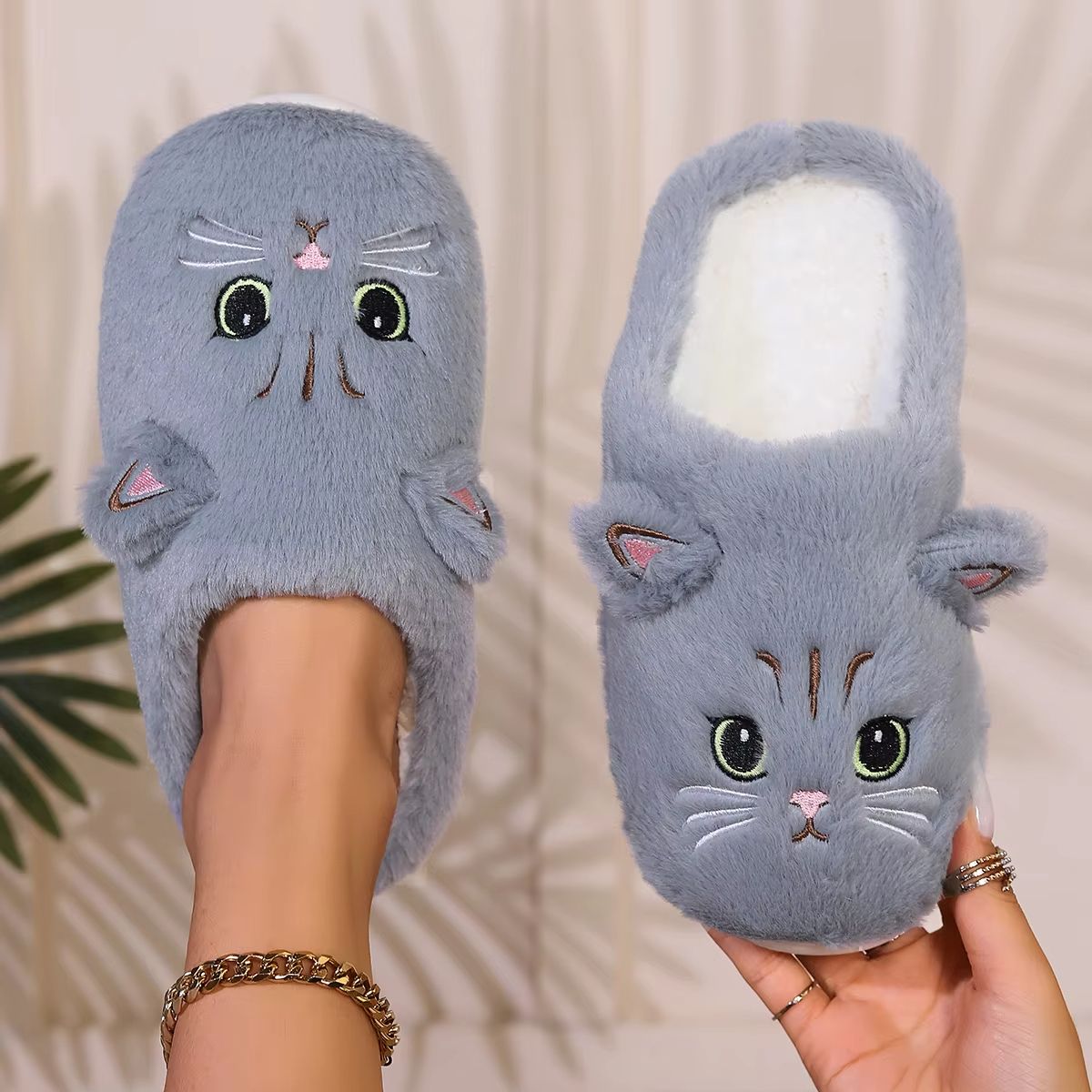 CozyCat Kawaii Fuzzy Slippers Plush Non Slip Home Slippers