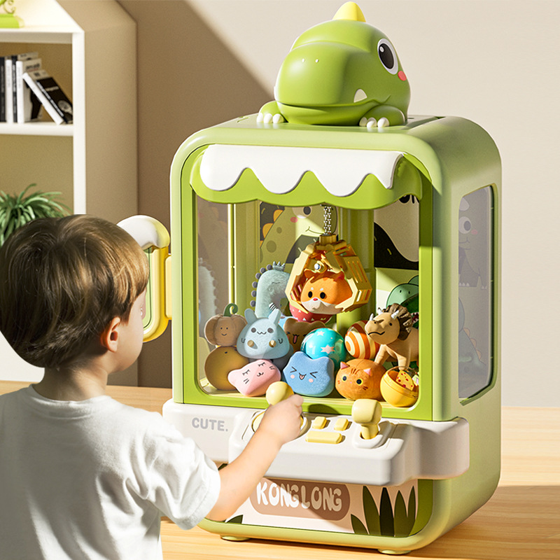 Dinosaur Mini Arcade Claw Machine Toy with Music and Adjustable Grabber for Kids Birthday Gift
