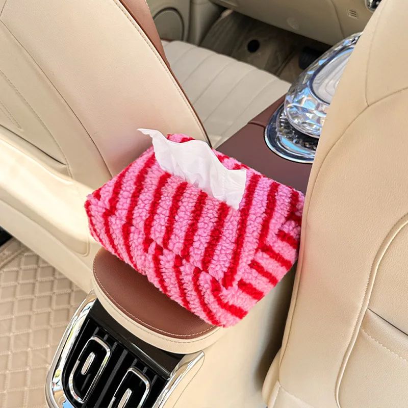 High End Striped Plush Hanging Car Tissue Box