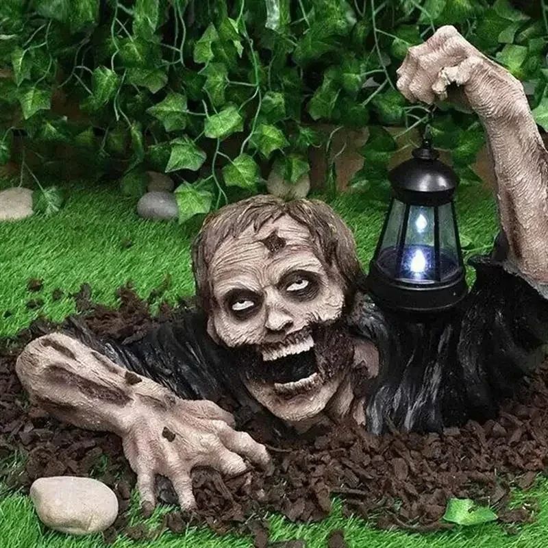 LED Crawling Zombie Halloween Decor – Scary Lantern Holding Zombie Outdoor Figurine Light