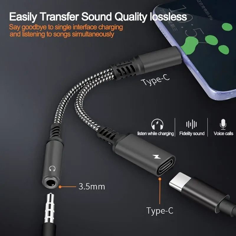 USB C to 3.5mm Adapter with Charging PD 60W Audio Splitter Cable