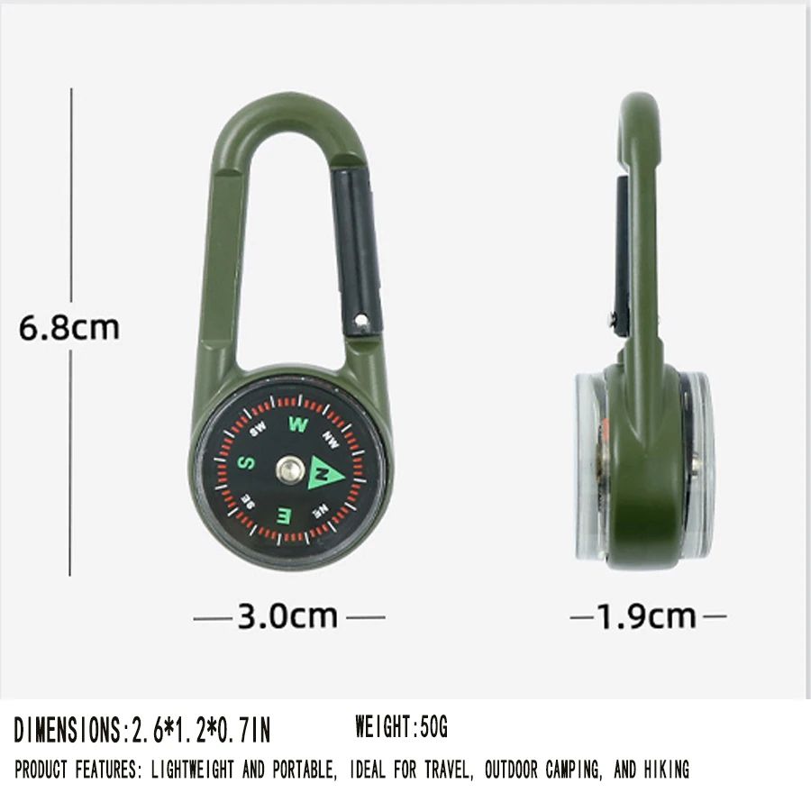 3 in 1 Mini Compass Thermometer Carabiner Keychain