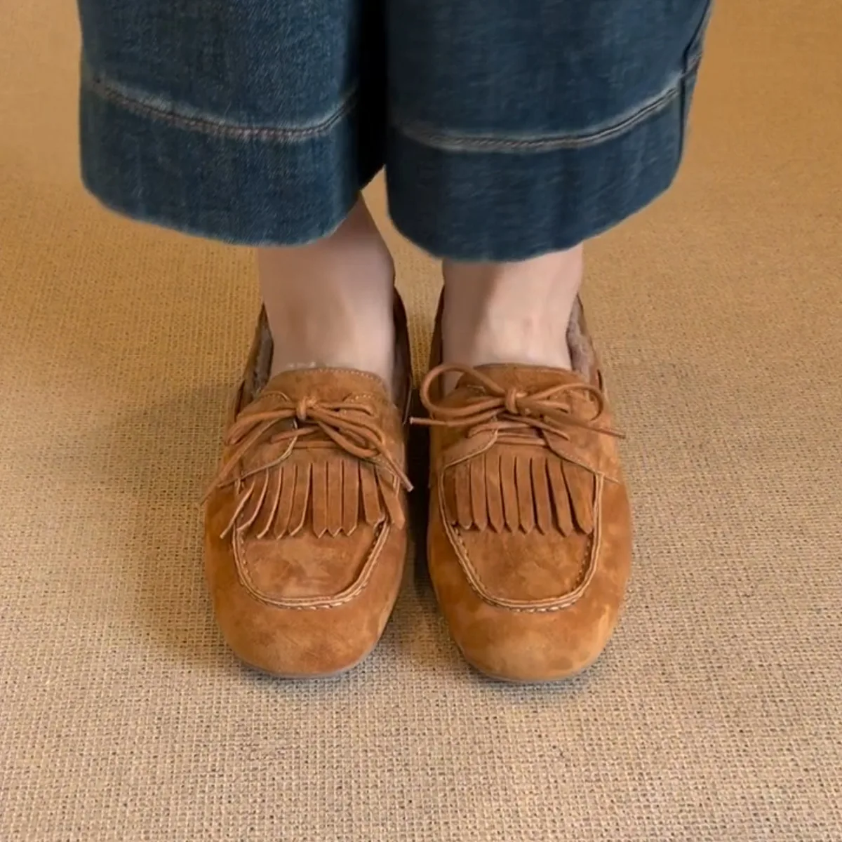 Suede Loafers Shoes, Winter Fashion Designer Boots, Cozy Casual Flats for Women, Trendy Warm Sneakers, Fur Lined Walking