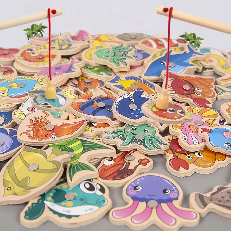 Kids magnetic fishing game Wooden Sea Animal Set (Montessori Play)