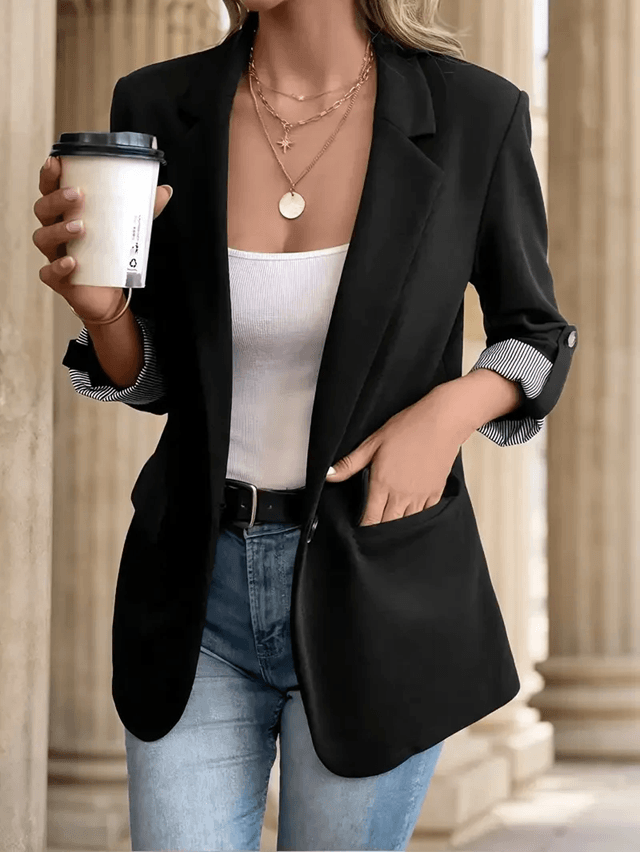 UrbanChic Womens Slim Fit Blazer with Rolled Sleeves