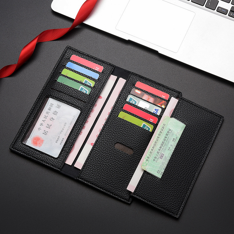 Mens Multifunctional Soft Leather Business Wallet Lychee Pattern Long Fashion Wallet