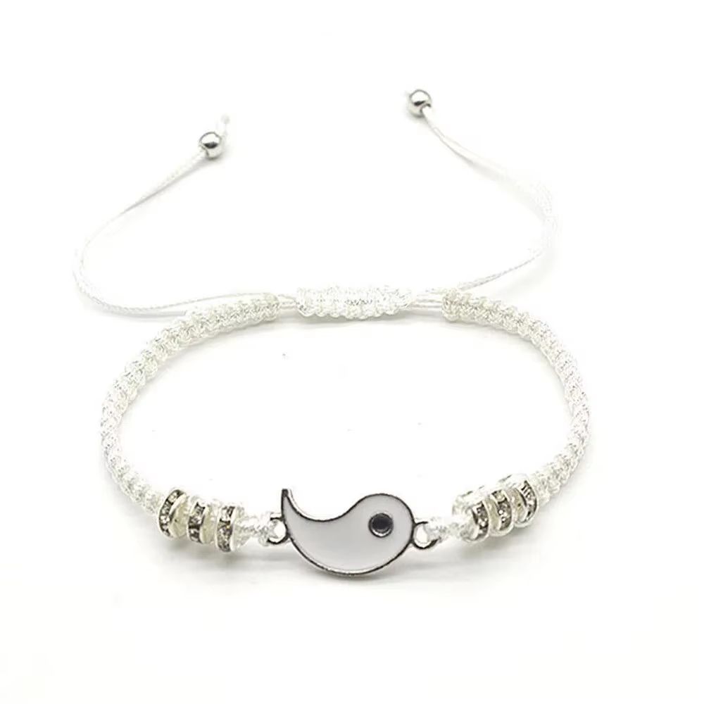 Couple Black White Tai Chi Adjustable Rope Bracelet Set
