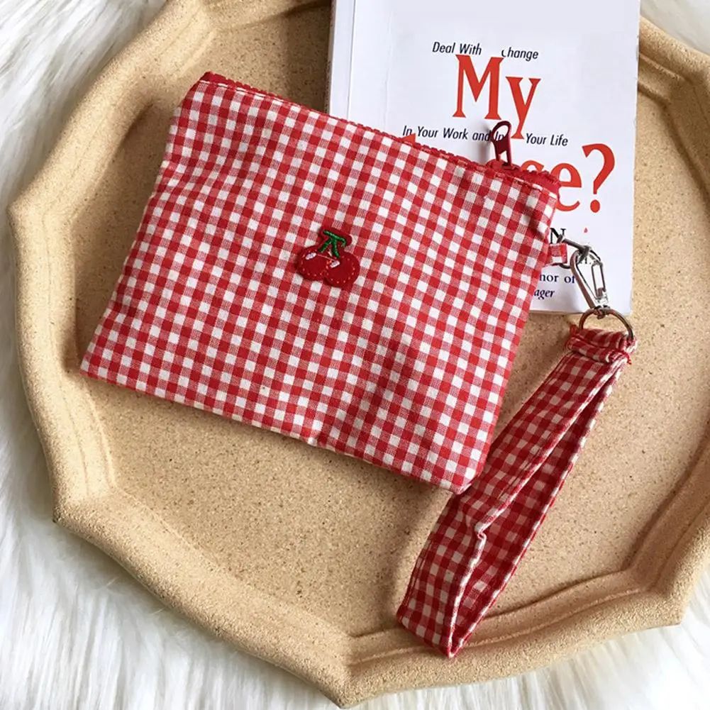 Embroidered Cherry Canvas Cosmetic Bag